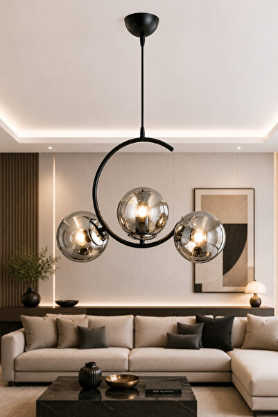 ESSLİGHT HİLAL 3’LÜ SARKIT AVİZE FÜME CAMLI MODERN DEKORATİF AYDINLATMA