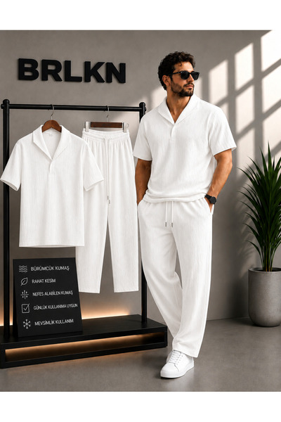 BRLKN Boyfriend Fit Gofre Kumaş Alaçatı Stili Unisex Bürümcük BEBE YAKA Eşofm...