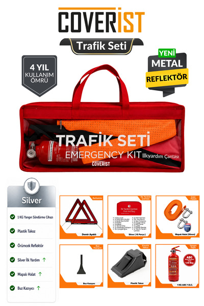 COVERİST Trafik ve İlk Yardım Seti - Muayene Uyumlu 1 KG Araç Yangın Tüpü - 2...