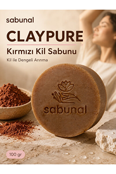 sabunal CLAYPURE Kırmızı Kil Sabunu - Karma Ciltler İçin Kırmızı Kil İçerikli...