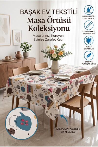 Başak Ev Tekstili قماش زيتي من الألياف PVC - مفرش طاولة منقوش قابل للمسح (بني)
