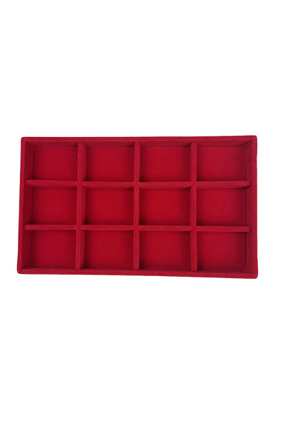 Choice 12 grid tray red 1PC, Flocking Jewelry Box Jewelry Tray, Color: Red