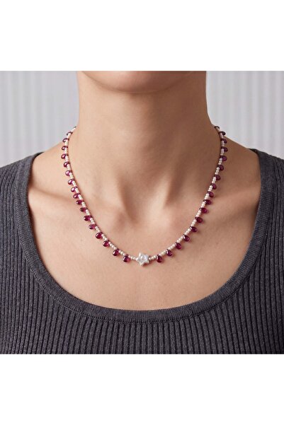 Dotamineral Kum İnci ve Vişne Garnet Kolye