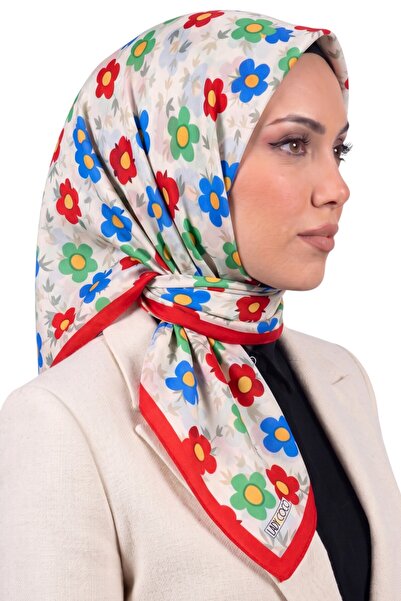 hadiora وشاح نسائي ناعم من القطن العضوي بنقشة زهور حمراء إكرو