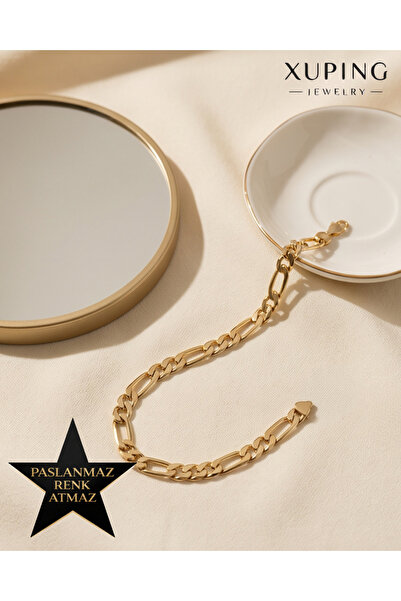 XUPING JEWELRY Xuping 14K Altın Renginde Figaro Zincir Kadın Bileklik Uzunluğ...