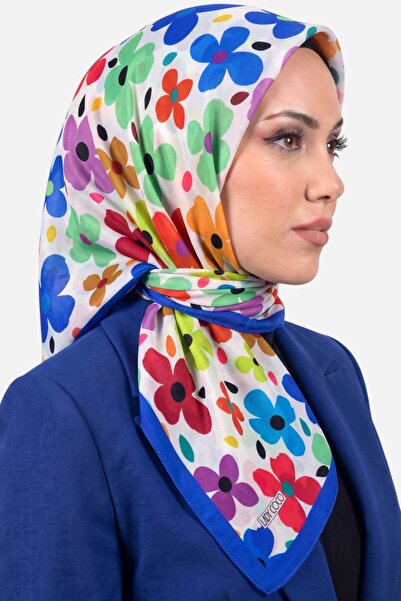hadiora Women's White Multi-Colored Floral Patterned Organic Cotton Soft Scarf