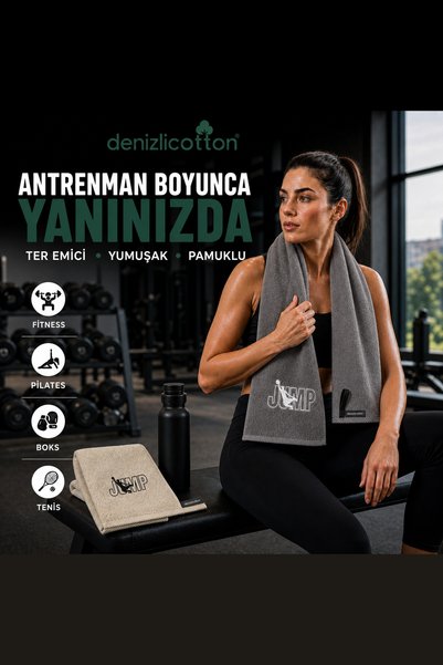 denizlicotton Pachet de 2 prosoape sport brodate din bumbac, absorbante de transpirație, pentru fitness, box, tenis, sport