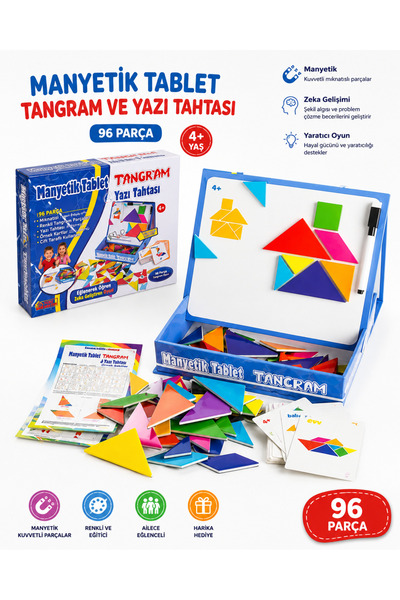 Genel Markalar MANYETİK TABLET 3445 TANGRAM VE YAZI TAHTASI 96 PARÇA 4+