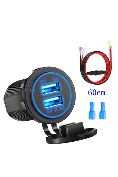 Choice3 Blue USB With wire Universal Motorcycle Car Charger LED Light USB TYP...