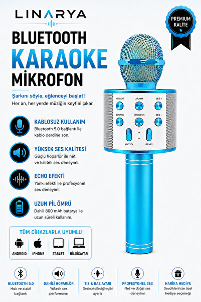 linarya Ws-858 Karaoke Mikrofon Dahili Hoparlörlü Usb Flash Tf Kart