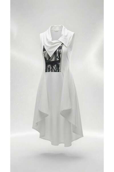 shE tekstil Design Zipper Printed Vest White