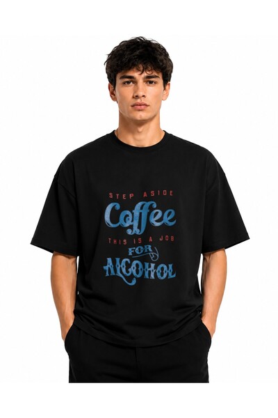 Inscriptie Tricou Unisex Bumbac Premium Casual " Coffee & alcohol "