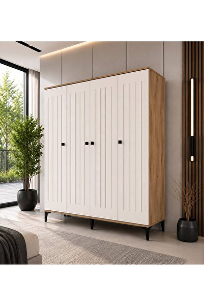 Afilli Arya 4 Kapaklı  Gardrop Tamamı Mdf( Atlas Çam Beyaz )