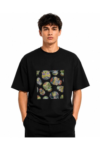 Inscriptie Tricou Unisex Bumbac Premium Casual " Flaming skull graphic "
