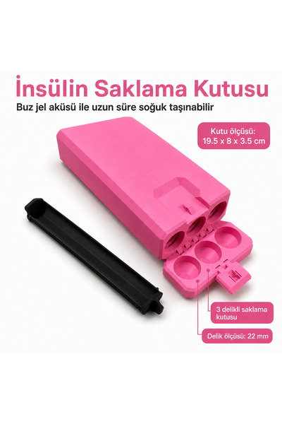 Mayex3d 3 Gözlü İnsülin Saklama Kutusu (PEMBE)