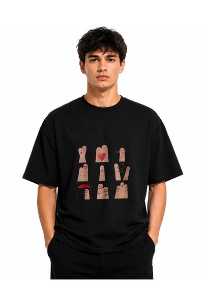 Inscriptie Unisex Premium Cotton Casual T-Shirt "Happy Fingers"
