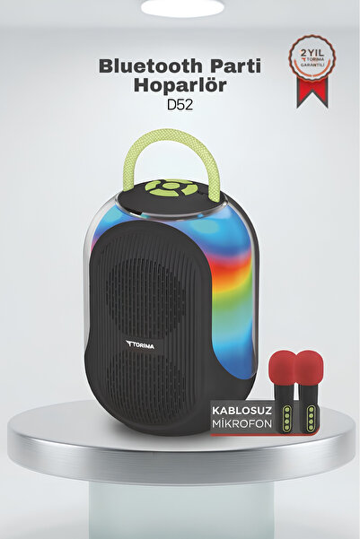 Torima Bluetooth Hoparlör Çift Mikrofonlu Kablosuz Parti Speaker D52 Siyah