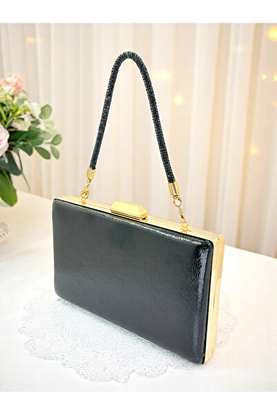 Biçanta New Model Black Color Shiny Patterned Chain Strap Stone Handle Women'...