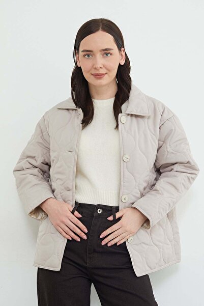 Fulla Moda Su Yolu Desenli Oversize Düğmeli Mont