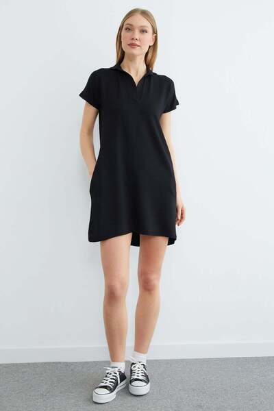 Fulla Moda Basic Polo Collar Mini Dress with Pockets