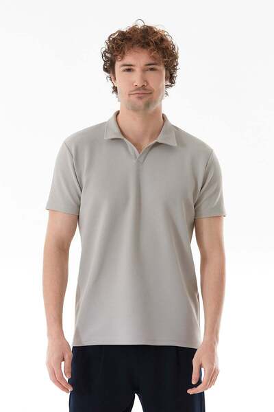 Fulla Moda Waffle Fabric Polo Collar T-Shirt