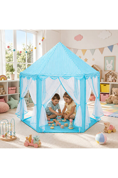 PROCART Cort pentru copii, formă hexagonală, 6 intrări, pliabil, 135x140 cm, ...