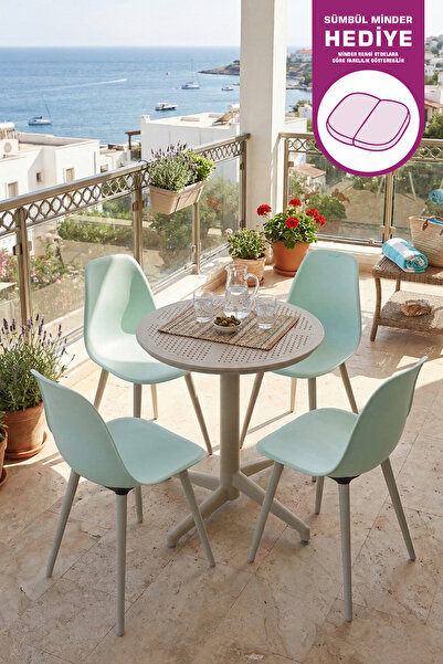 VİLİNZE Tilia Plastik Bahçe Balkon Bistro Seti Katlanır Masa 60*60 cm (1+4 Set)