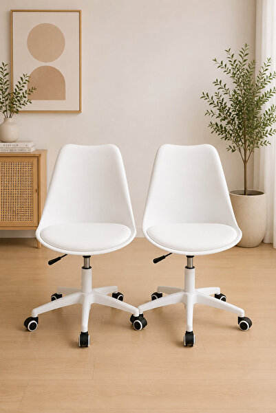Taimi Set of 2-Adjustable Swivel 360° Armless Desk Chair w/ wheels,White- 77-...