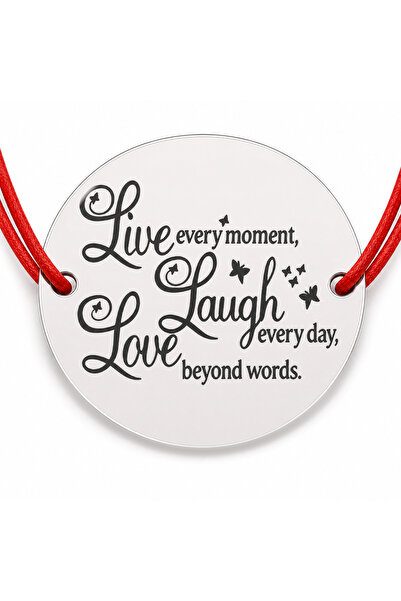 Simoshop 925 silver bracelet with Live Laugh Love coin and adjustable cord — ...