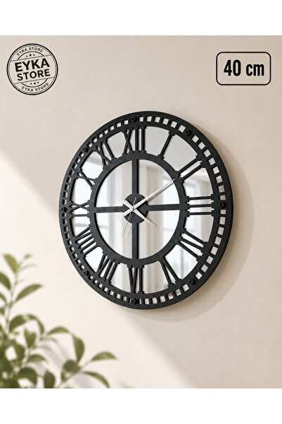 EYKA STORE Rustik Tarz Dekoratif Şık Duvar Saati Gümüş - Siyah Işleme 40 - 50...