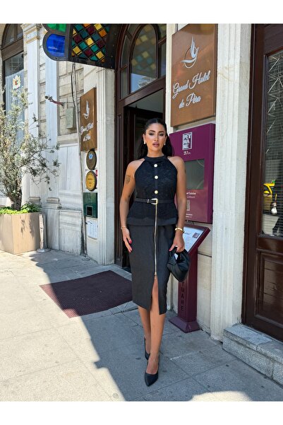 1Moda1Tarz İthal Dantel Ve Denim Kumaş Kemer Ve Fermuar Detaylı Astarlı Özel ...