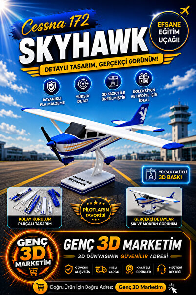 Genç 3D Cessna 172 Skyhawk Uçak Maket Kit Kart - Estetik Dekoratif Sivil Hava...