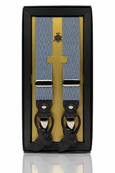 Kravatkolik Space Gray Leather Connected Button Hole Jacquard Trouser Strap P...