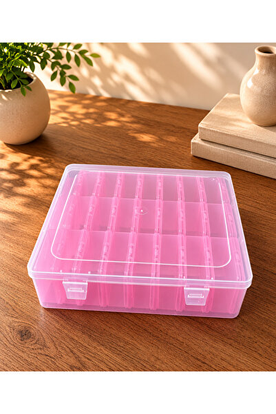 P-SERİSİ Ps-24P Plastic Transparent Pink Box Set, 24 Small 1 Large Modular St...