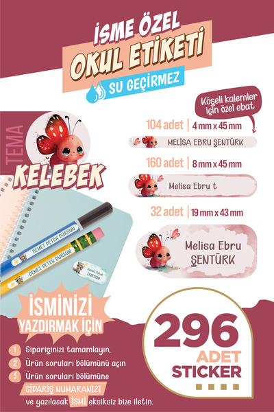 colortouch 296 ADET Kelebek Temalı Okul Etiketi Kalem Etiketi Sticker Defter ...
