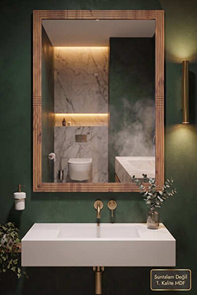 MONTESEV 90x68 cm Antik Ahşap Dik Dekoratif Ayna Banyo Oda Lavabo Wc Dresuar ...