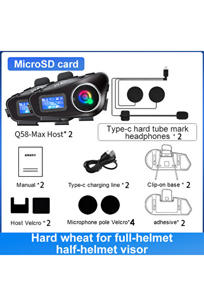Choice Q58 Max Hard 2PCS Q58 Max Motorcycle Intercom Headset Helmet Waterproo...