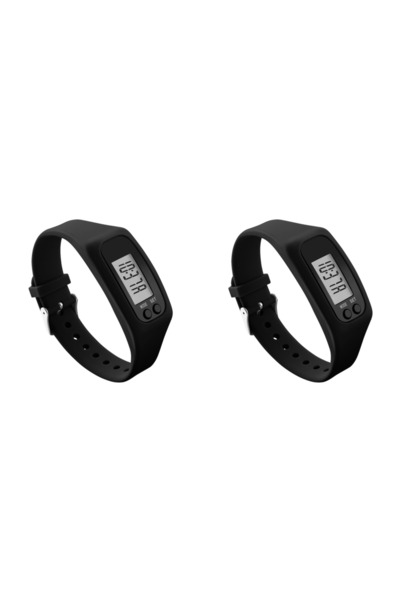 Choice4 سوار عداد الخطوات LED أسود (قطعتان) مع شاشة عرض الوقت 12/24 ساعة، جها...