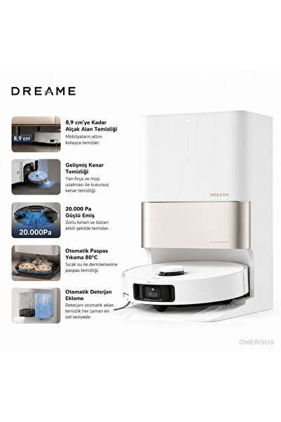 Dreame 20000Pa Çift Rulo Fırçalı Robot Süpürge 6cm Engel Tırmanma UV Steriliz...