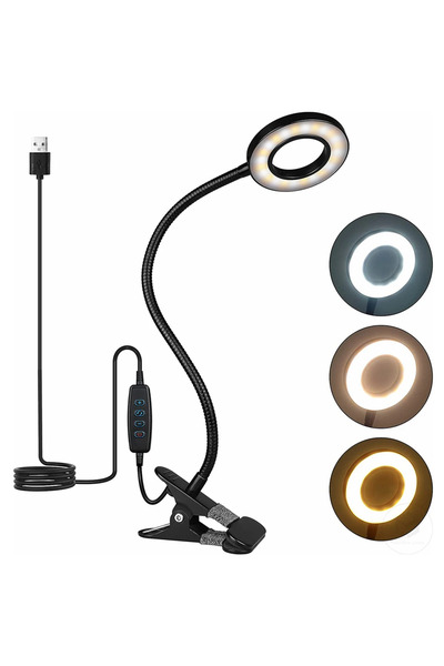 OSITE SKY مصباح مكتبي أسود 48 LED مزود بمشبك USB لقراءة الكتب مع 3 أوضاع ألوا...