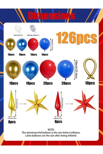 Choice مجموعة أخرى من 126 قطعة من بالونات كوزي الحمراء والزرقاء والذهبية لقوس...
