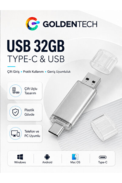 Golden Tech 2 In 1 Çift Taraflı Type-c Usb 2.0 32 Gb Usb Bellek