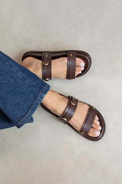 STRASWANS Cistra Women's Daily Comfort Leather Slippers Brown