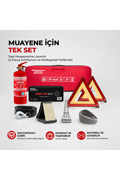 GERMAN KUPFERMAX Araç Muayene Uyumlu 22 Parça Acil Durum ve Profesyonel Trafi...