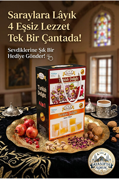 Ayasofya Lokum 4'ü 1 Arada Çantalı Hediyelik Lokum - Sade, Narlı Fıstıklı, Gü...