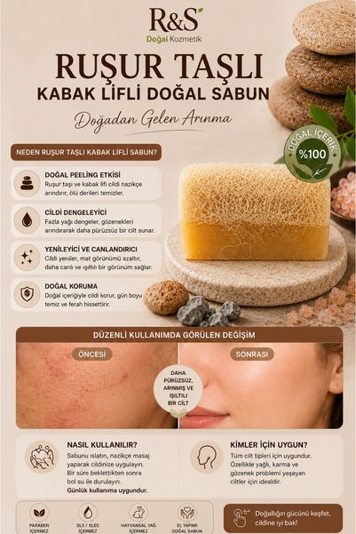 R&S Doğal Kozmetik Pumpkin Fiber Rushur Stone Soap - Handmade Skin Cleansing Soap with Exfoliating Effect