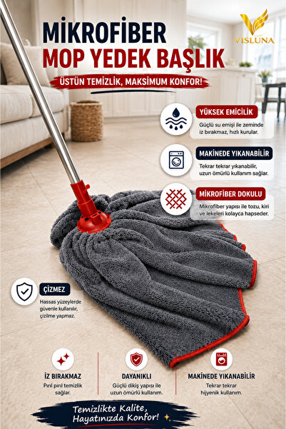 ( 1 Adet ) Mega Boy Gri Mikrofiber Paspas Mop Yedek Ucu, Lüks Kalite, Yüksek Emici, Çizmez, Toz Kir Hapseden Mop Yedek Havlu