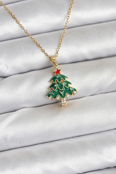 Skygo 316L Steel Chain Gold Color Pine Tree Model Christmas Themed Women's Ne...