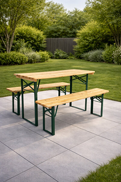 Padilon Katlanır Ahşap Bahçe Masası-Bank Seti 110X70*78 cm Katlanabilir Dış M...