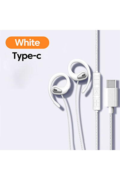 Choice 1.2m Type-C White 3.5mm/Type-C Wired Headphones Hook-on Ear HD Noise C...